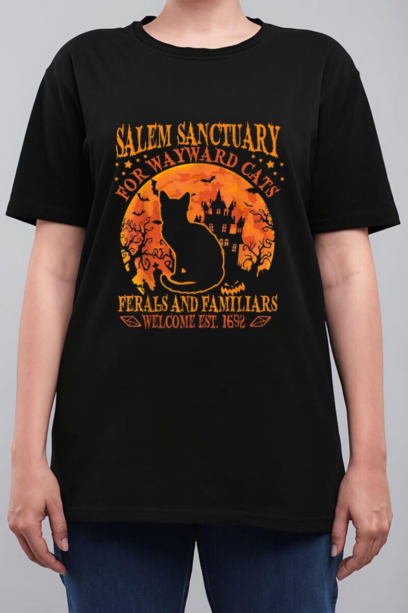 Salem Black Cat Halloween-Shirt Kids Girls Kitten Lover Gift Women T-Shirt