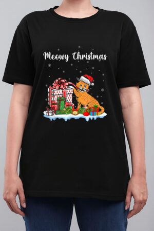 Santa Hat Cat Xmas For Girls Kids Meowy Cat Christmas Women T-Shirt