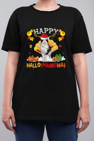 Siamese Cat Halloween Hanksgiving Christmas Hallothanksmas Women T-Shirt