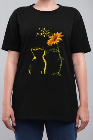 Sitting Yellow Kitten Sunflower Fragrance Butterfly Women T-Shirt