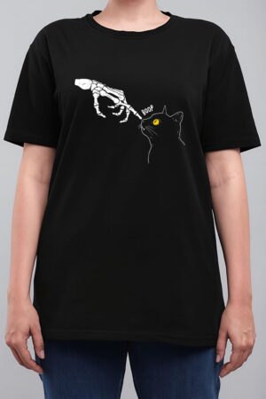 Spooky Boop Black Cat Skeleton Hands Halloween Witchy Women T-Shirt