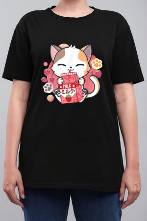 Strawberry Milk Cat Cute Kawaii Kitten Anime Gift Teen Girls Women T-Shirt
