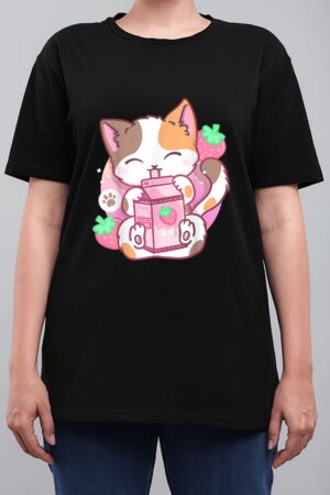 Strawberry Shake Strawberry Milk Cat Kawaii Neko Anime Girls Women T-Shirt