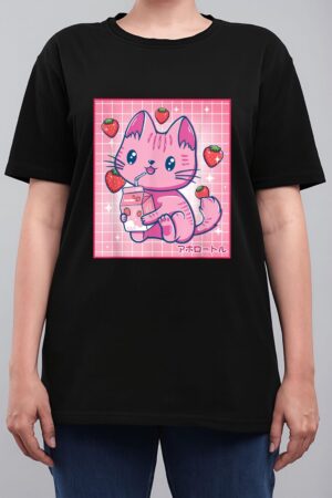 Strawberry Shake Strawberry Milk Cat Kawaii Neko Girls Anime Women T-Shirt