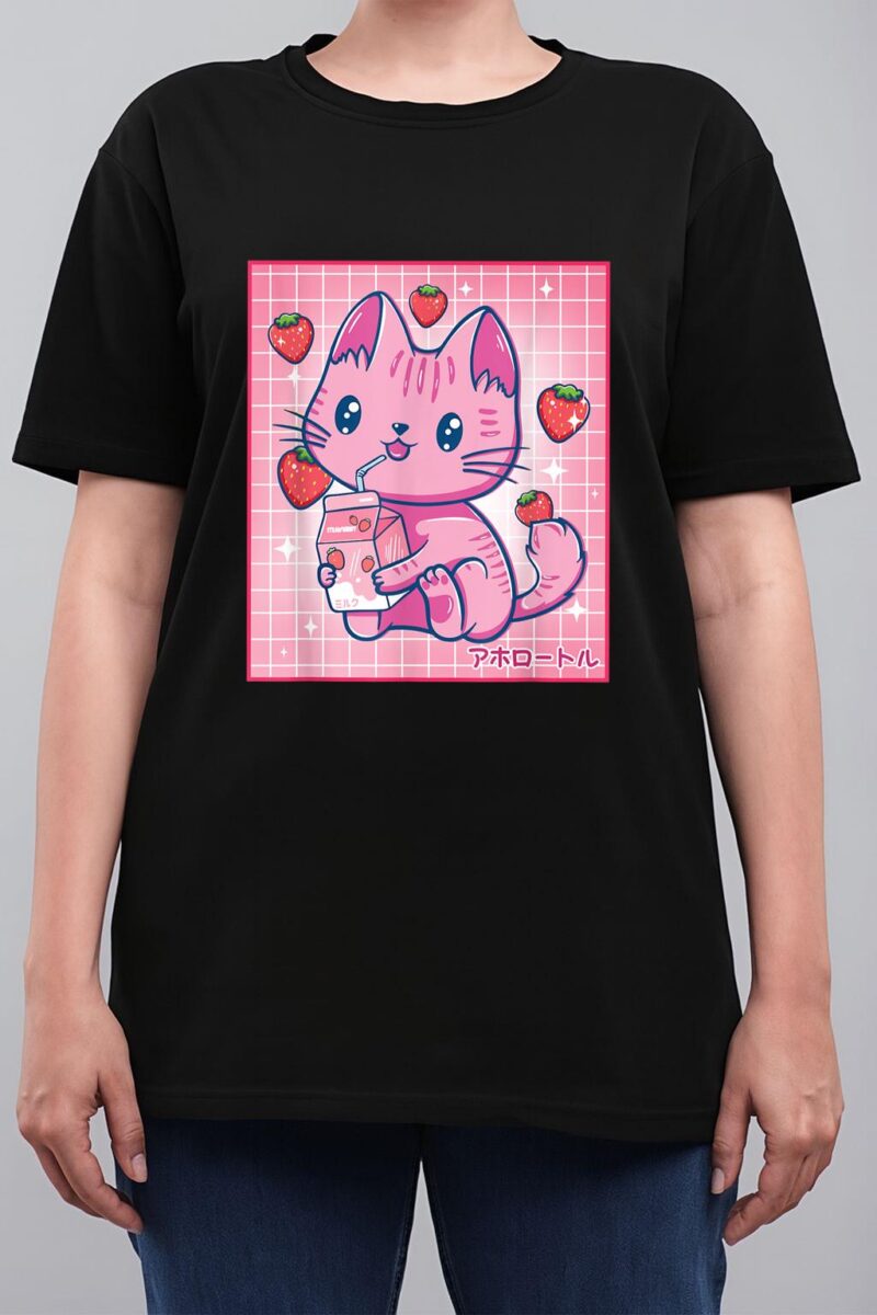 Strawberry Shake Strawberry Milk Cat Kawaii Neko Girls Anime Women T-Shirt