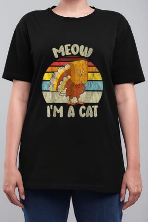 Thanksgiving Funny Turkey Fake Cat Meow Kitty Cats Lover_1 Women T-Shirt