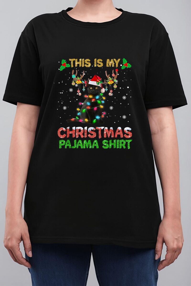 This Is My Christmas Pajama Shirt Black Cat Lover Christmas Women T-Shirt