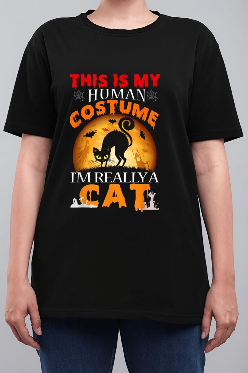 This Is My Human Costume I'm Really A Cat Pumkin Halloween Women T-Shirt