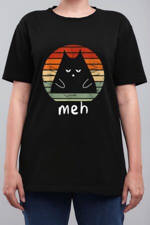 Vintage Black Cat  Meh Cat Meow Kitty Cat Lover Women T-Shirt