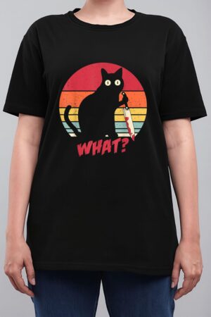 Vintage Cat What Funny Murderous Black Cat With Knife Women T-Shirt