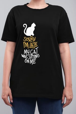 Vitnage Black Cat Sorry I'm Late My Cat Was Sitting On Me Women T-Shirt