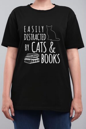 cat & book lover easily distracted by cats and books Women T-Shirt