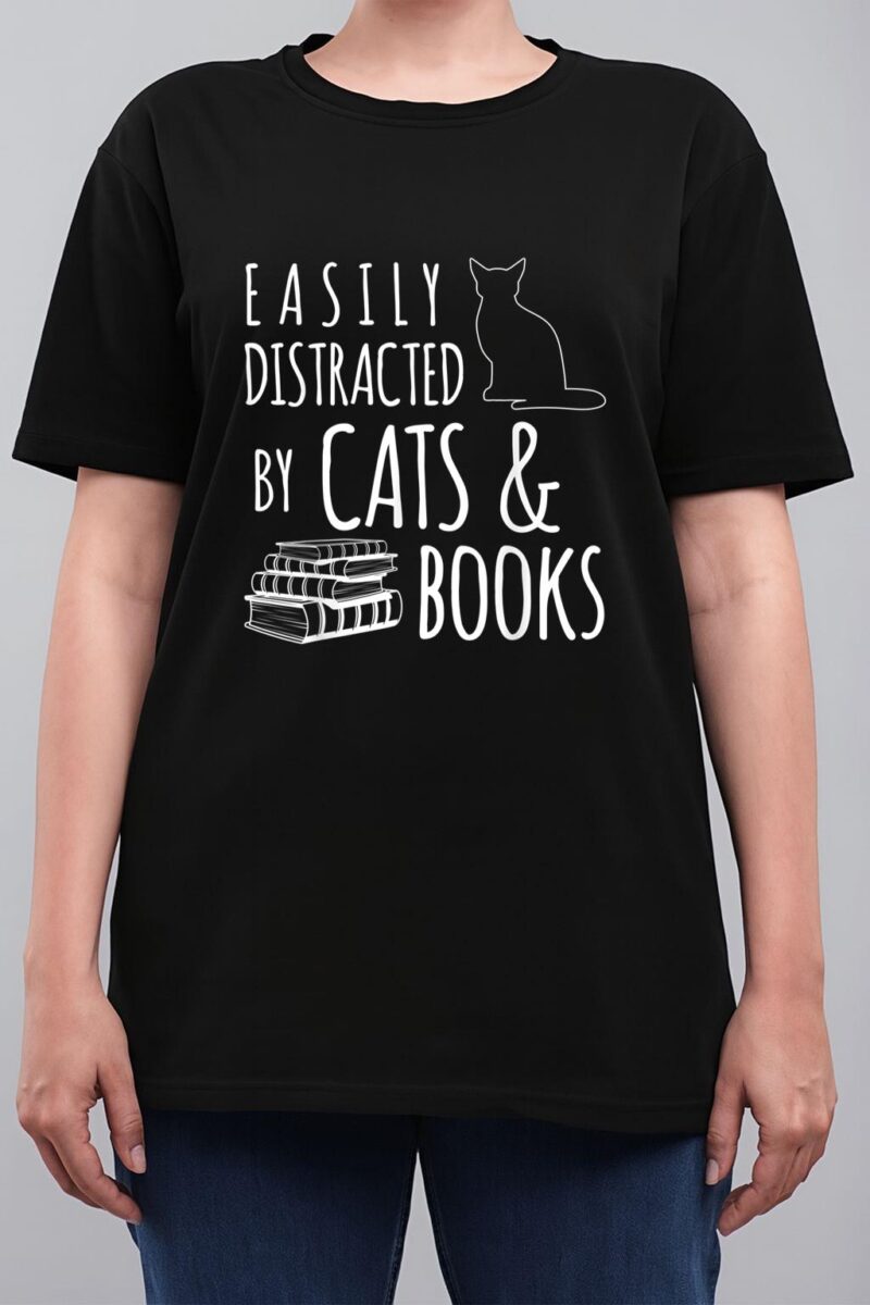 cat & book lover easily distracted by cats and books Women T-Shirt