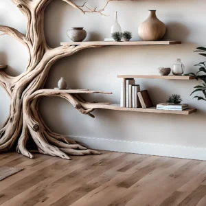 Ancient Tree Bookshelf – Solid Wood Floating Shelf for Unique Rustic Home Decor