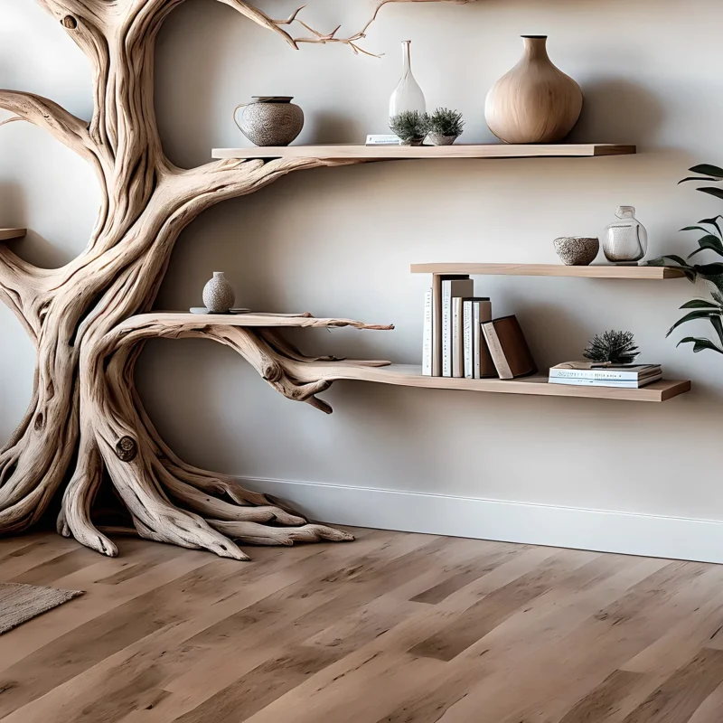 Ancient Tree Bookshelf – Solid Wood Floating Shelf for Unique Rustic Home Decor