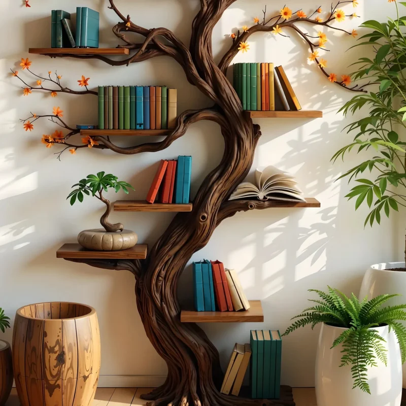 Book Tree Shelf – Creative Wooden Bookshelf Organizer, Stylish Home Gift - Image 2