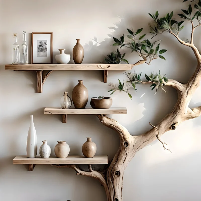 Rustic Wooden Tree Bookshelf – Living Room & Kids Room Decorative Bookcase - Image 3