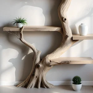 Natural Wood Rustic Bookshelf – Handmade Floating Shelf for Home Decoration