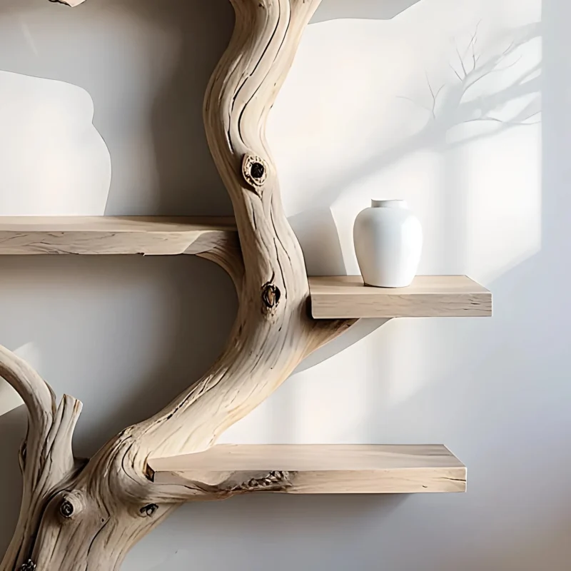 Natural Wood Rustic Bookshelf – Handmade Floating Shelf for Home Decoration - Image 2
