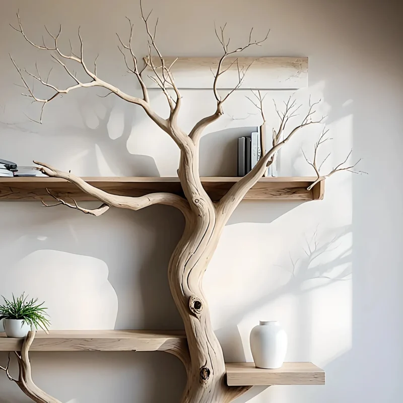 Natural Wood Rustic Bookshelf – Handmade Floating Shelf for Home Decoration - Image 3