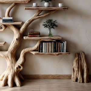 Pine Branch Bookshelf – Wooden Children’s Bookcase, Rustic Decorative Library Shelf
