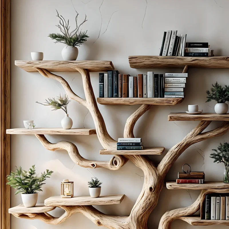 Pine Branch Bookshelf – Wooden Children’s Bookcase, Rustic Decorative Library Shelf - Image 2