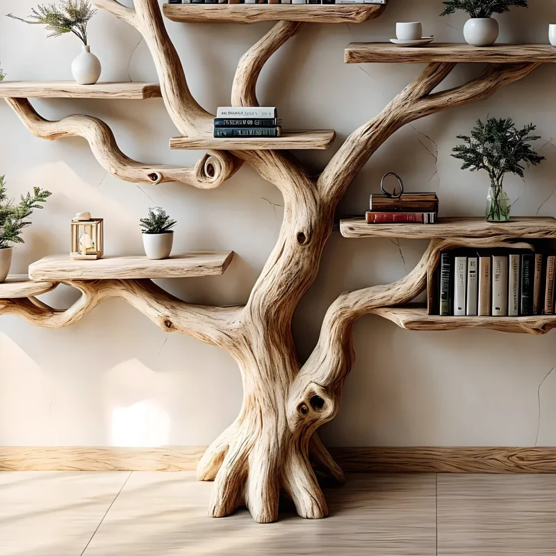 Pine Branch Bookshelf – Wooden Children’s Bookcase, Rustic Decorative Library Shelf - Image 3