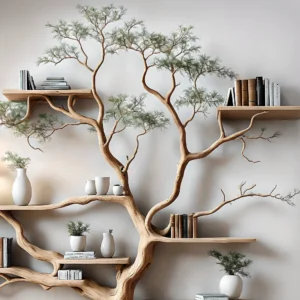 Perennial Tree Bookshelf – Old Driftwood-Style Solid Wood Decorative Shelf (50+ Years Look)