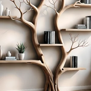Two-Branch Tree Bookshelf – Perennial Wooden Bookshelf for Living Room Wall Decoration