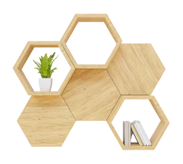 Hexagon Wooden Wall Shelf – Modern Honeycomb Design for Books & Plants, Minimalist Home Decor